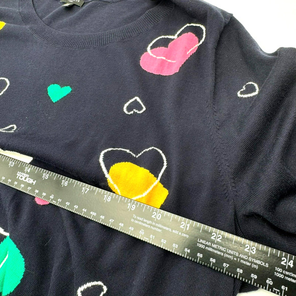 TALBOTS Plus Women's 3X Soft Light Sweater Navy Blue Colorful Hearts Pullover‎ - Picture 7 of 9